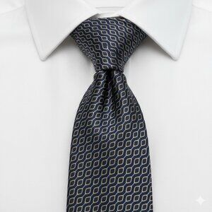 Tommy Hilfiger Silk Tie Geometric Blue Gold Vintage 90's